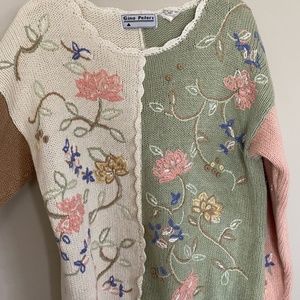 Vintage 90s Gina Peters floral knit embroidered sweater